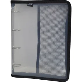 Fichário Universitária PVC ACP 4 Argolas Com Bolso e Ziper Preta