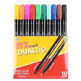 Kit de Caneta Yes Brush Ponta Dupla 10 Cores Sortidas