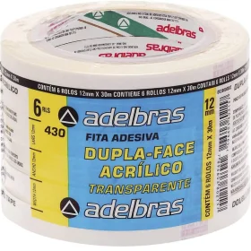 Fita Dupla Face Adelbras 430 12mm x 30m 6 Un.