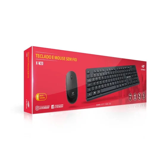 Kit Teclado e Mouse Sem Fio C3 Tech Preto K-W20BK