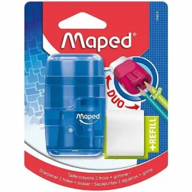 Apontador Com Deposito + Borracha Connect 2 Furos Transparente Sortido Maped