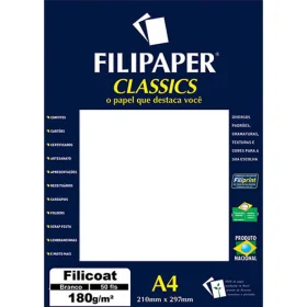 Papel Filicoat Branco A4 180g Fosco Laser 50 Fls Filipaper
