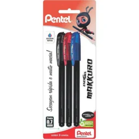Caneta Gel Pentel Energel Makkuro 0.7 Azul + Preto + Vermelho