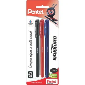 Caneta Gel Pentel Energel Makkuro 0.5 Azul + Preto + Vermelho