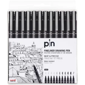 Caneta Nanquim Uni Pin 200 Uni-Ball Preta 12 Un.