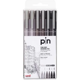 Caneta Nanquim Uni Pin 200 Uni-Ball Preta/Cinza 6 Un.