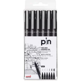 Caneta Nanquim Uni Pin 200 Uni-Ball Preta 6 Un.
