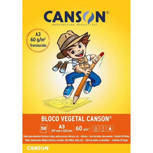 Bloco de Papel Vegetal A3 50 Fls 60G Canson