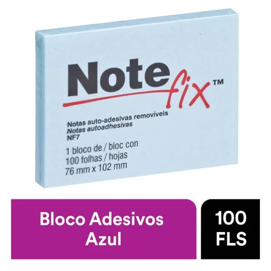 Bloco Adesivo Notefix Azul 76mm x 102mm 100 Fls