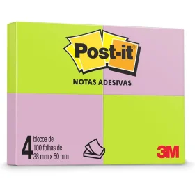 Blocos de Notas Adesivas Post-it® Neon 2 Cores 4 Blocos 38mm x 50mm 100 Fls
