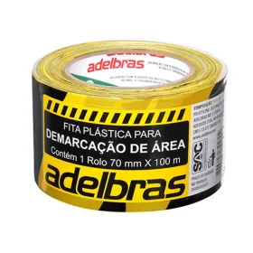 Fita Demarcação de Área Zebrada Amarela / Preta 70mm x 100m Adelbras