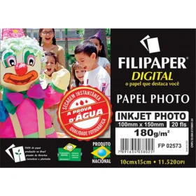 Papel Foto Filipaper Ink Jet Photo Alto-Brilho 10X15 180g 20 Fls