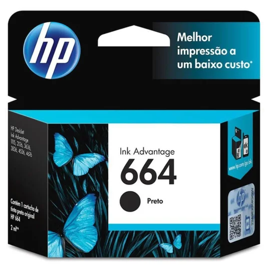 Cartucho de Tinta HP 664 Preto Original F6V29AB