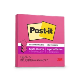 Bloco de Notas Super Adesivas Post-it® Refil Rosa Neon 76mm x 76mm 90 Fls