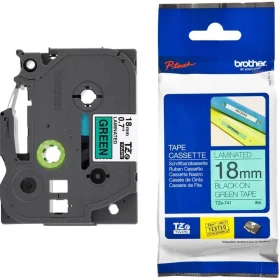 Fita Rotulador Brother 18mm Preto / Verde TZE-741