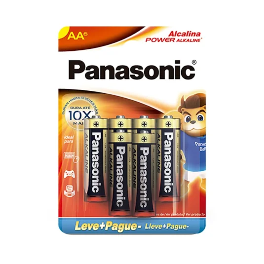 Pilha Panasonic Alcalina Pequena AA 6 Un.