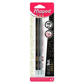 Lápis Preto Maped HB 2 Decor Com Borracha 3 Un.