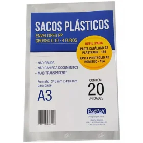 Envelope Plástico A3 4 Furos 0.10 20 Un. Romitec