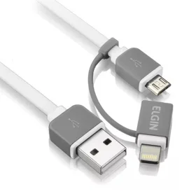 Cabo 2 em 1 Elgin Micro USB / Lightning 1 Metro Branco
