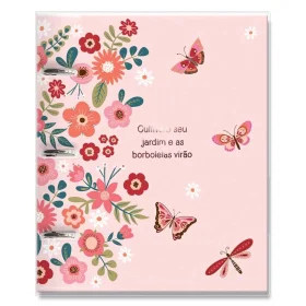 Caderno Argolado Fina Ideia Borboletas Salmão 80 Fls