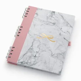 Caderno Ótima Wireo Pink Stone 177 Mármore 90 Fls