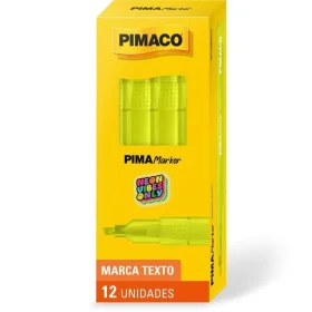 Caneta Marca Texto Pimaco Marker Amarelo Neon 12 Un.