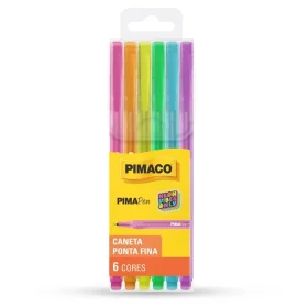 Caneta Pimaco Pen Neon Ponta Fina 6 Cores